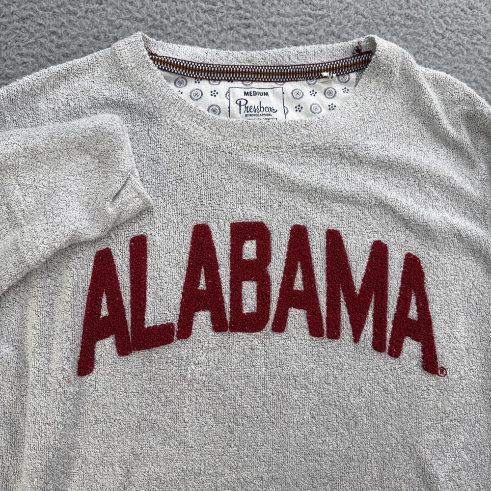 Alabama Crimson Tide Sweatshirt Womens Medium Pressbox Fuzzy Terry Grey Red